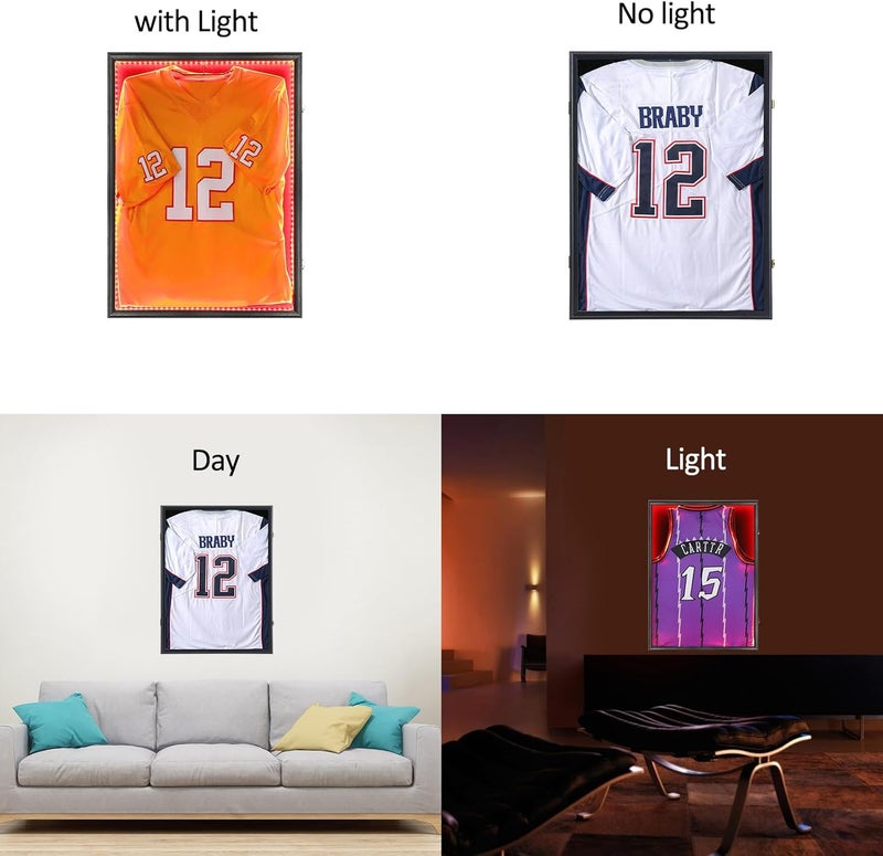 KCRasan LED Jersey Frame Display Case - Jersey case with led Lights - Large Lockable Frames Shadow Box with UV Protection for Baseball Basketball Football Soccer Hockey Sport Shirt, Black - Image 4